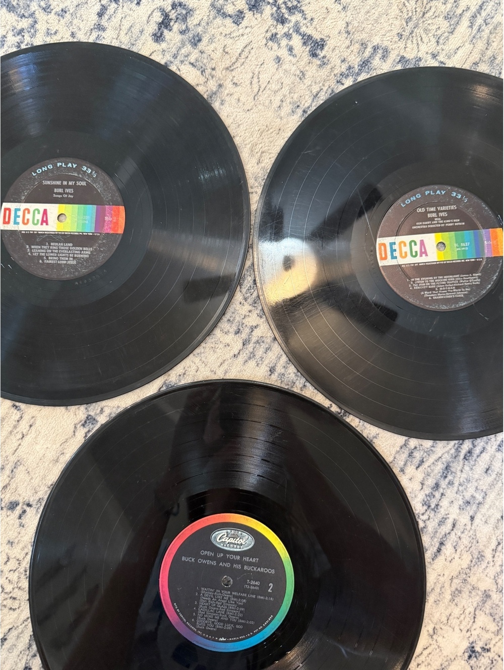 Lot 3 Vintage Country Folk Vinyl LPs Buck Owens Burl Ives
